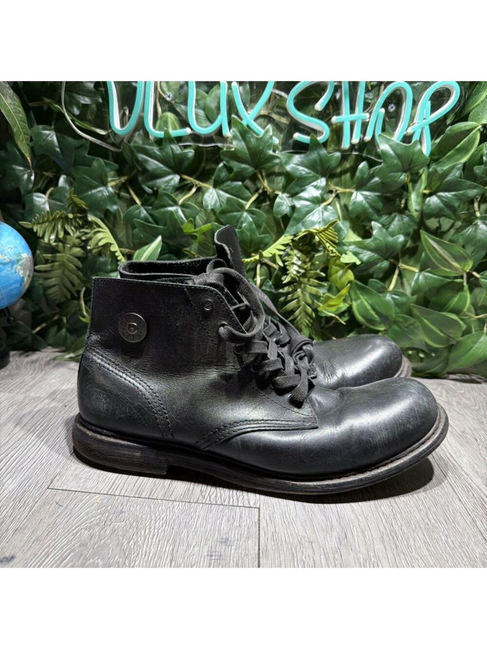 Diesel Men’s Dhiko Black Leather Combat Biker Distressed Boots Size 10